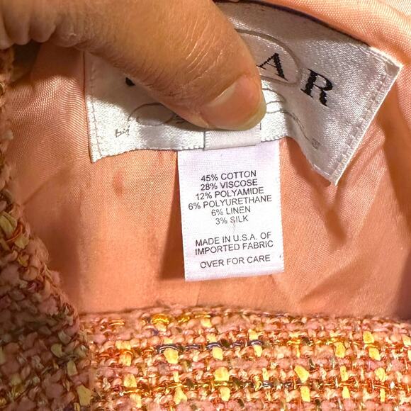 Coral Tweed Oscar de la Renta Skirt Suit set w/ Boucle Fringe size 6 - Picture 8 of 10